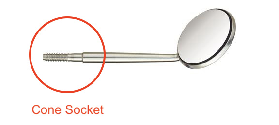 Chrome mouth mirror head with cone socket thread