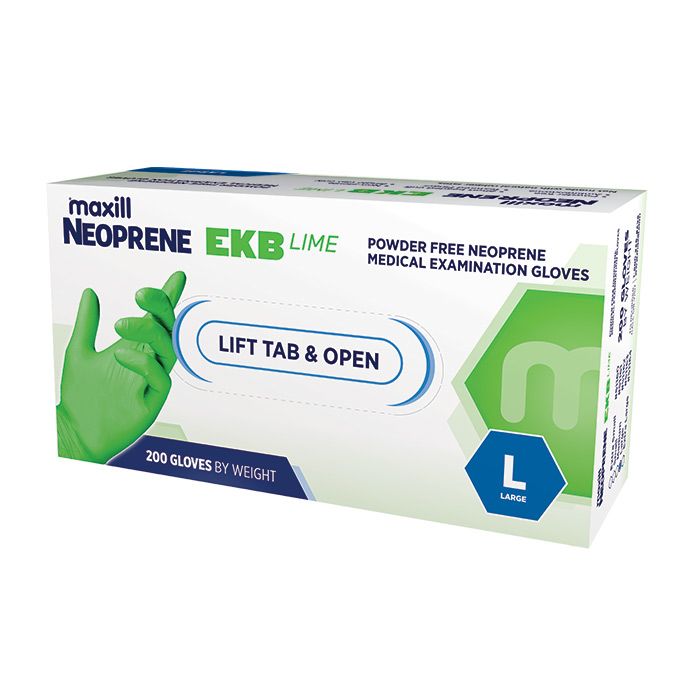 maxill Neoprene EKB Lime - Powder Free Neoprene, Large - 200 gloves per box