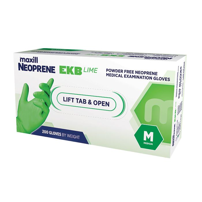 maxill Neoprene EKB Lime - Powder Free Neoprene, Medium - 200 gloves per box