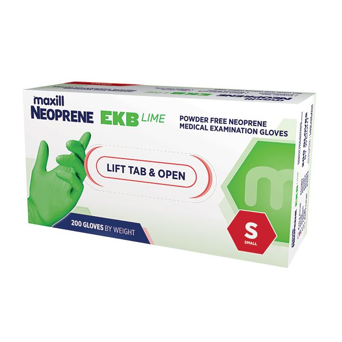 maxill Neoprene EKB Lime - Powder Free Neoprene, Small - 200 gloves per box