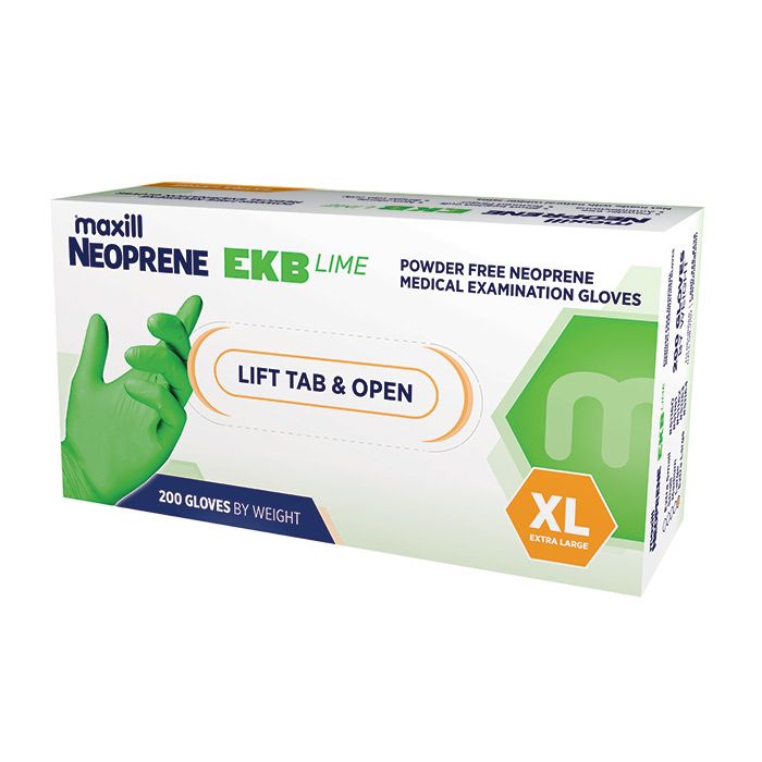 maxill Neoprene EKB Lime - Powder Free Neoprene, Extra Large - 200 gloves per box