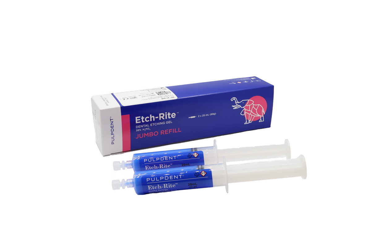 Pulpdent Etch-Rite jumbo refill pack with two 25 mL syringes
