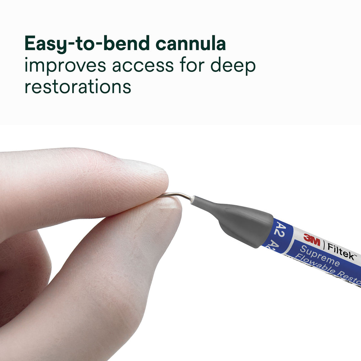 Bendable cannula for deep restorations