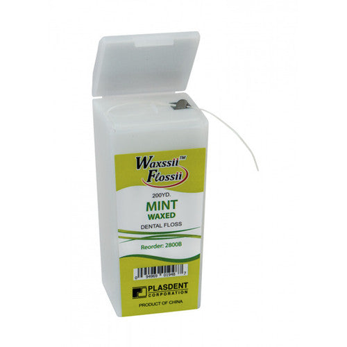 Plasdent waxed mint dental floss in dispenser, 200 yd