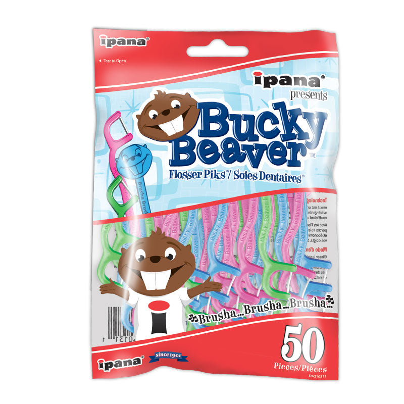 ipana Bucky Beaver Flosser Piks, 50 piks per bag