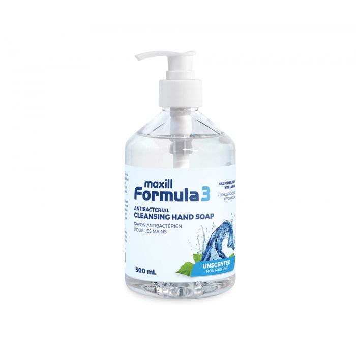 maxill Formula 3 Antibacterial Hand Soap, 500 mL Unscented Colour Free