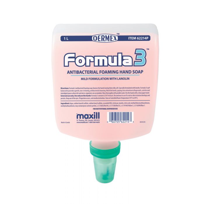 maxill Formula 3 Antibacterial Foaming Hand Soap, 1 L Dispenser Insert Pomegranate Scented