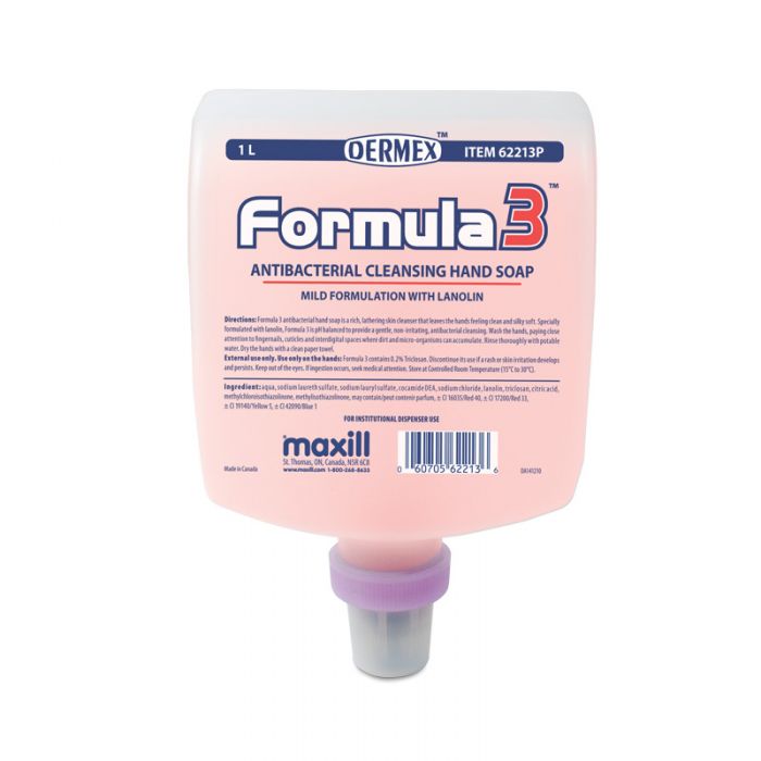 maxill Formula 3 Antibacterial Hand Soap, 1 L Dispenser Insert Pomegranate Scented