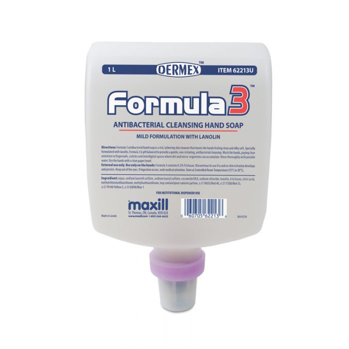 maxill Formula 3 Antibacterial Hand Soap, 1 L Dispenser Insert Unscented Colour Free