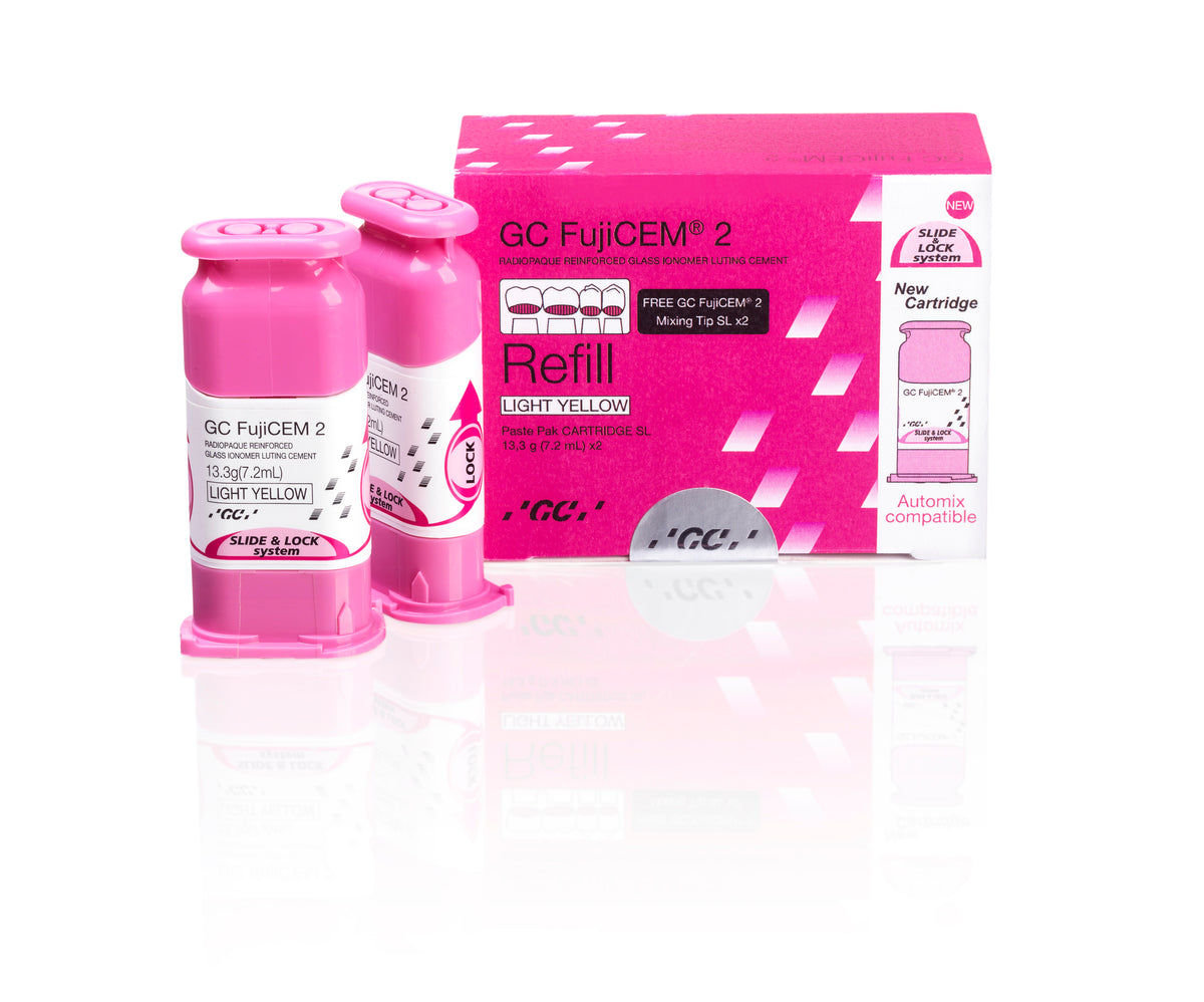 GC FujiCEM 2 refill box with two automix cartridges, light yellow