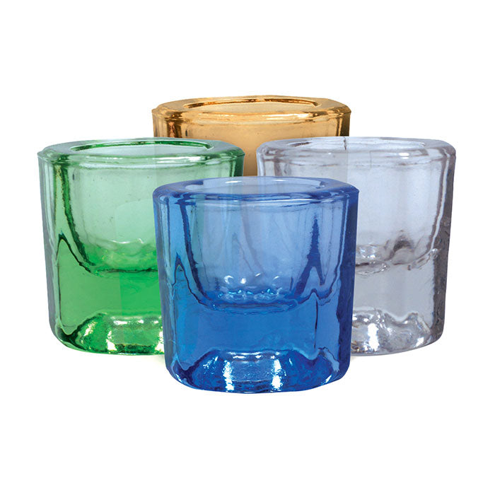 maxill glass dappen dishes in amber, green, blue and clear