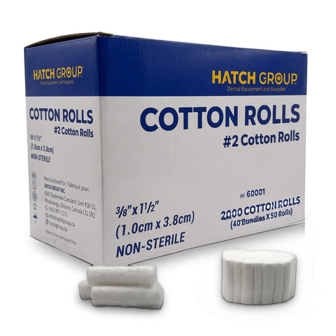 Hatch #2 cotton rolls box, 2000 non-sterile dental cotton rolls, 1.0 x 3.8 cm (3/8 x 1 1/2 in), REF 60001