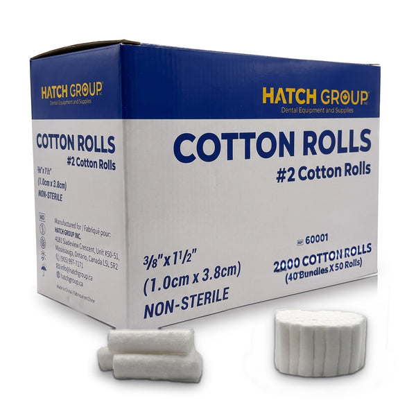Hatch #2 cotton rolls box, 2000 non-sterile dental cotton rolls, 1.0 x 3.8 cm (3/8 x 1 1/2 in), REF 60001