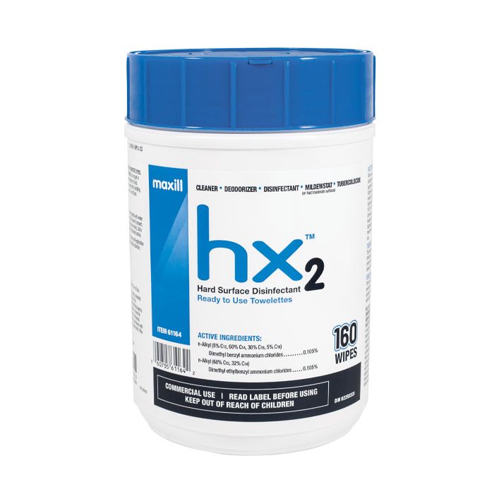 hx2 Hard Surface Disinfectant Wipes (6" x 7"), 160 wipes per tub