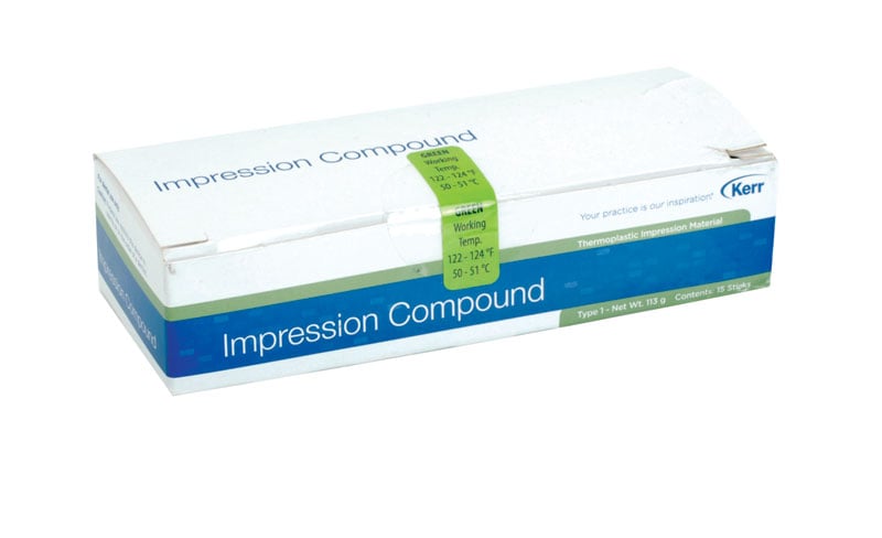 Kerr Impression Compound green sticks, box of 15 (working temperature 122 to 124 F)