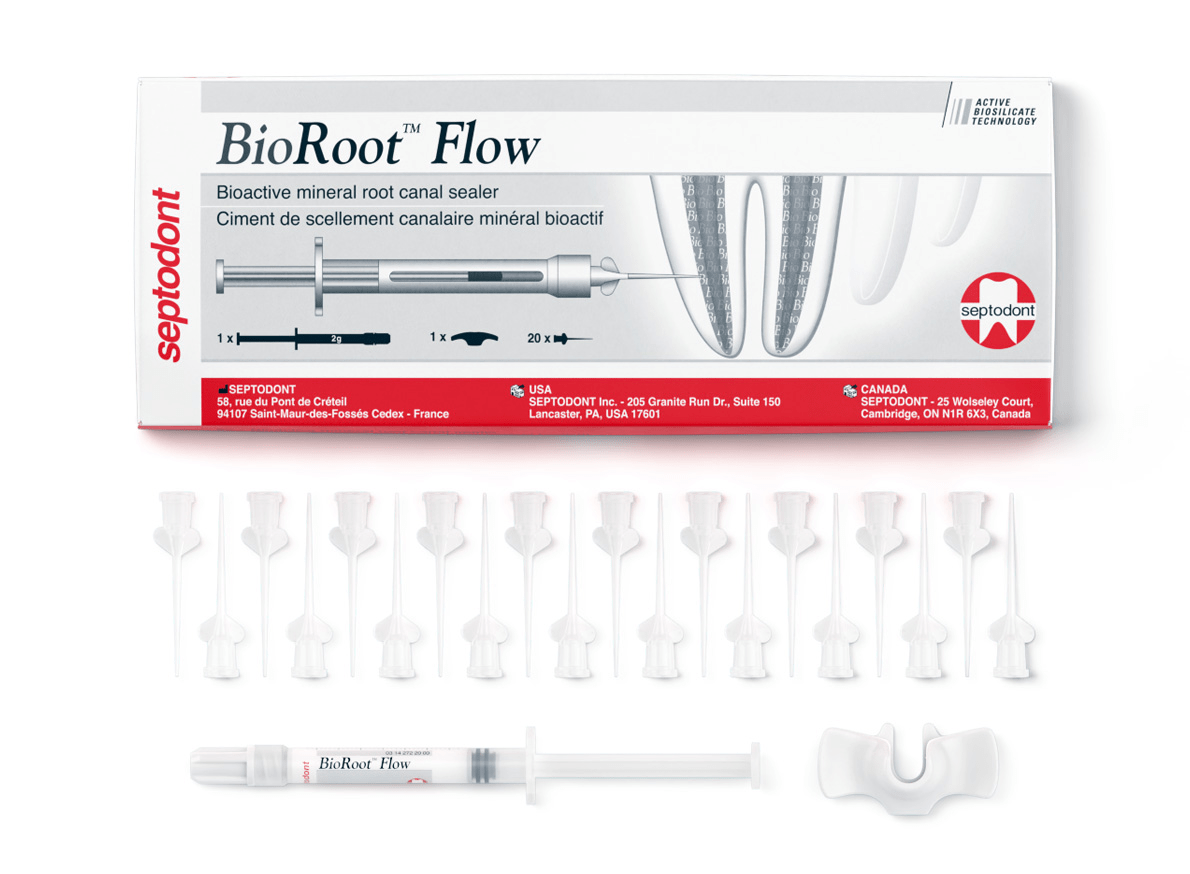 BioRoot Flow carton, syringe, finger grip and 20 intra-oral tips