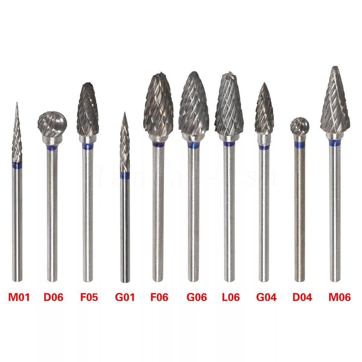 Kit of 10 carbide laboratory burs in assorted shapes