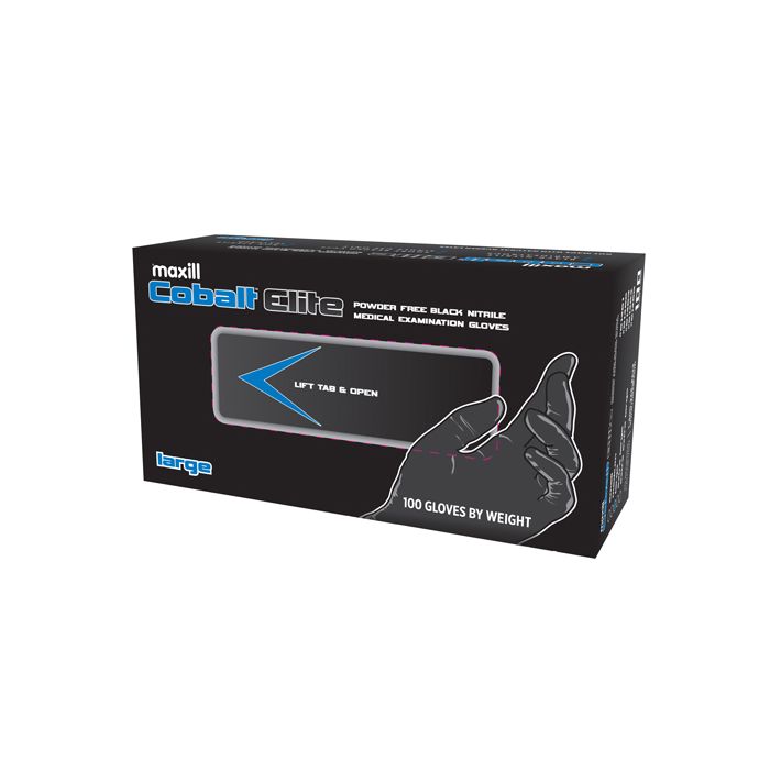Cobalt Elite Black Nitrile Gloves, 100 gloves per box | 10 boxes per case - Large