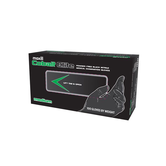 Cobalt Elite Black Nitrile Gloves, 100 gloves per box | 10 boxes per case - Medium