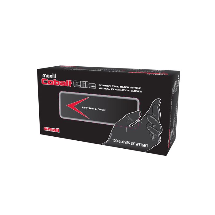 Cobalt Elite Black Nitrile Gloves, 100 gloves per box | 10 boxes per case - Small