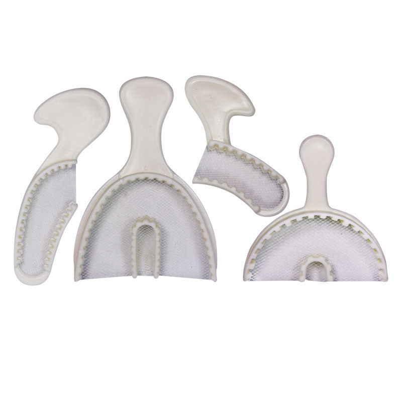 Dual-arch mesh bite trays in several sizes