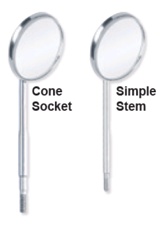 Mouth mirror heads, cone socket and simple stem types shown side by side