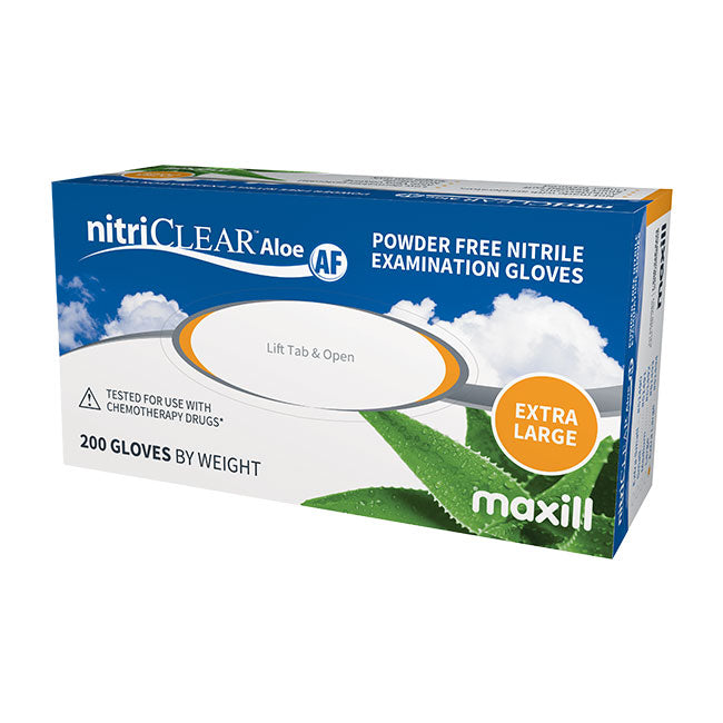 maxill nitriCLEAR Aloe AF Nitrile Gloves, 250 gloves per box - Extra Large