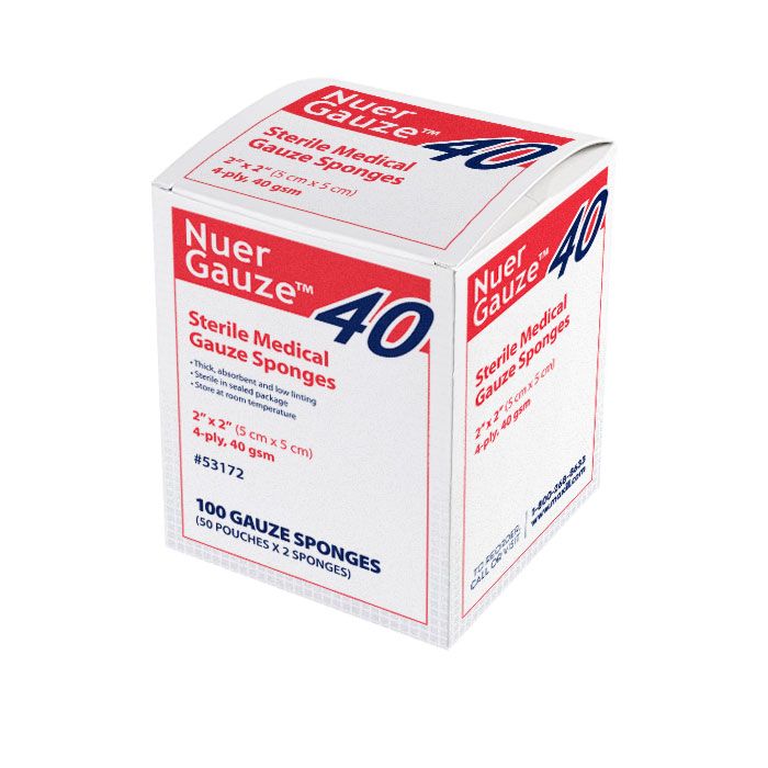 maxill Nuer Gauze 4 ply Non-Woven Medical Gauze Sponges, (2 in x 2 in) 2 per pouch | 50 pouches per box