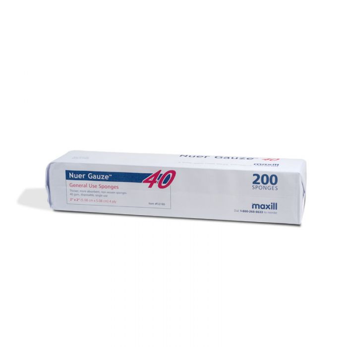 maxill Nuer Gauze 4 ply Non-Woven Medical Gauze Sponges, (2 in x 2 in) 200 per sleeve | 20 sleeves per box