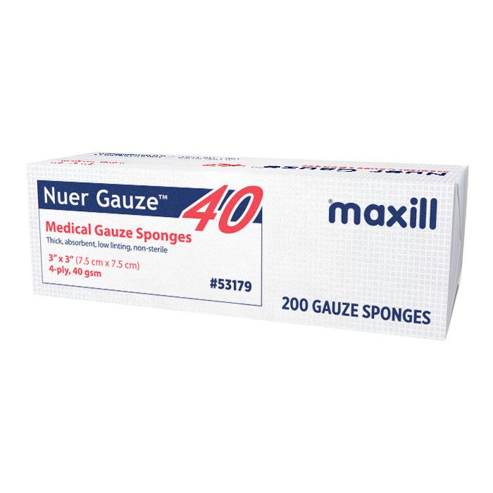 maxill Nuer Gauze 4 ply Non-Woven Medical Gauze Sponges, (3 in x 3 in) 200 per sleeve | 20 sleeves per box