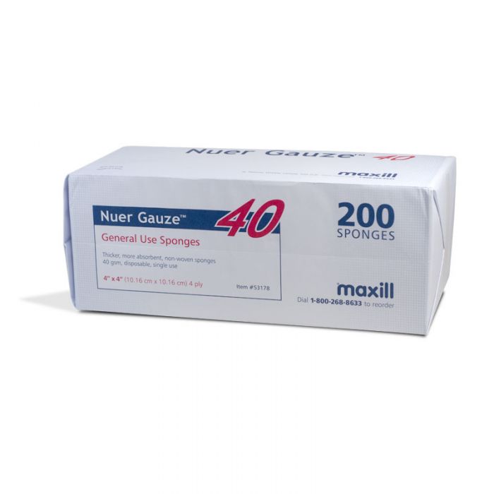 maxill Nuer Gauze 4 ply Non-Woven Medical Gauze Sponges, (4 in x 4 in) 200 per sleeve | 10 sleeves per box