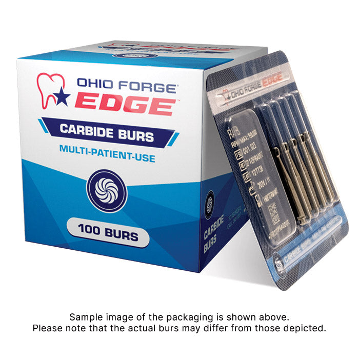 Ohio Forge EDGE carbide burs box of 100 with blister pack (sample packaging)