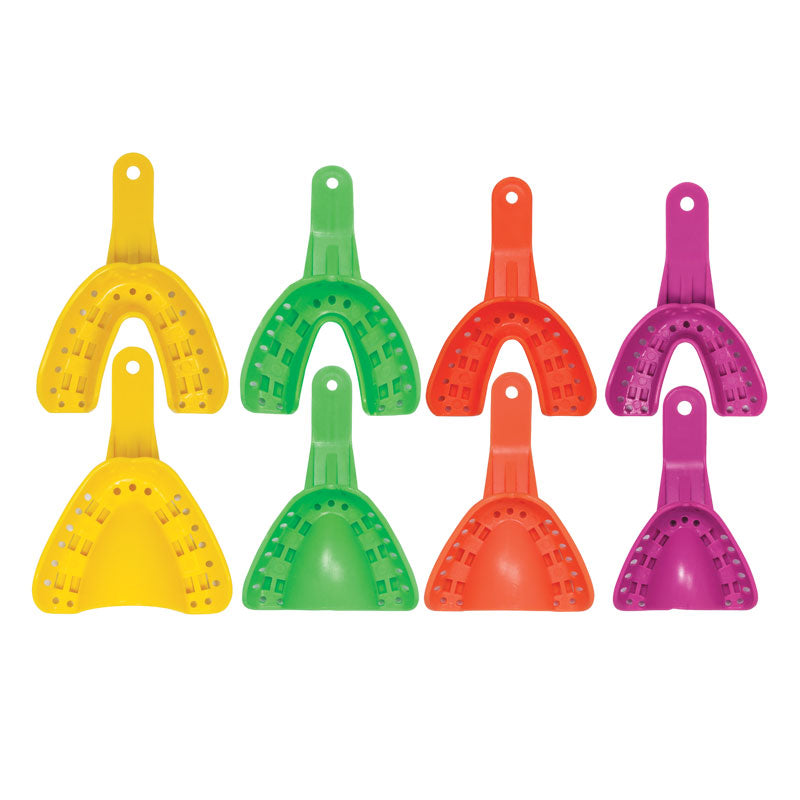 maxill orthodontic impression trays in colour coded sizes, upper and lower