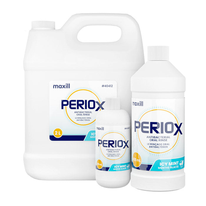 PerioX Antibacterial Rinse 2 L jug and bottles