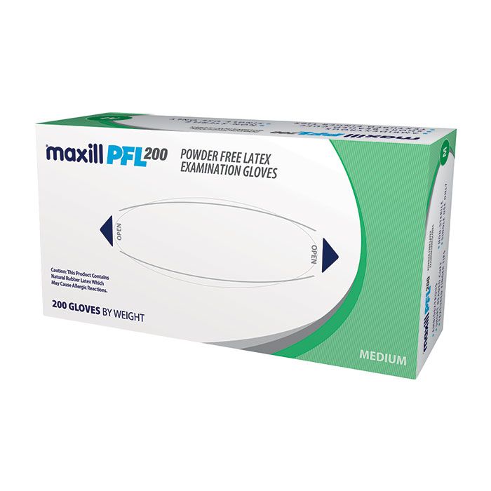 maxill PFL1 Powder Free Latex Gloves, 200 per box | 10 boxes per case - Medium