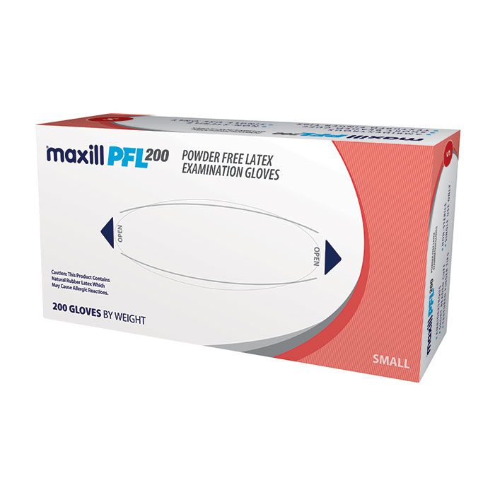 maxill PFL1 Powder Free Latex Gloves, 200 per box | 10 boxes per case - Small