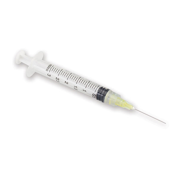 Plasdent Monovac 3 cc syringe with yellow 27 gauge side vented needle