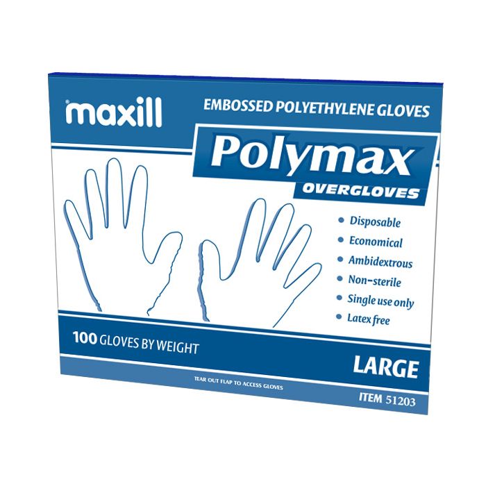maxill Polymax Over Gloves, Large - 100 gloves per sleeve |10 sleeves per box | 10 boxes per case