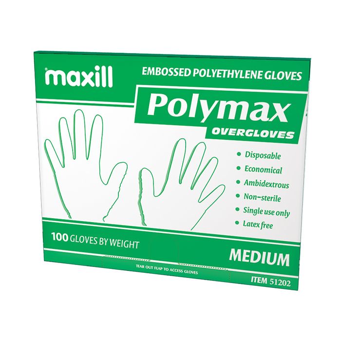 maxill Polymax Over Gloves, Medium - 100 gloves per sleeve |10 sleeves per box | 10 boxes per case