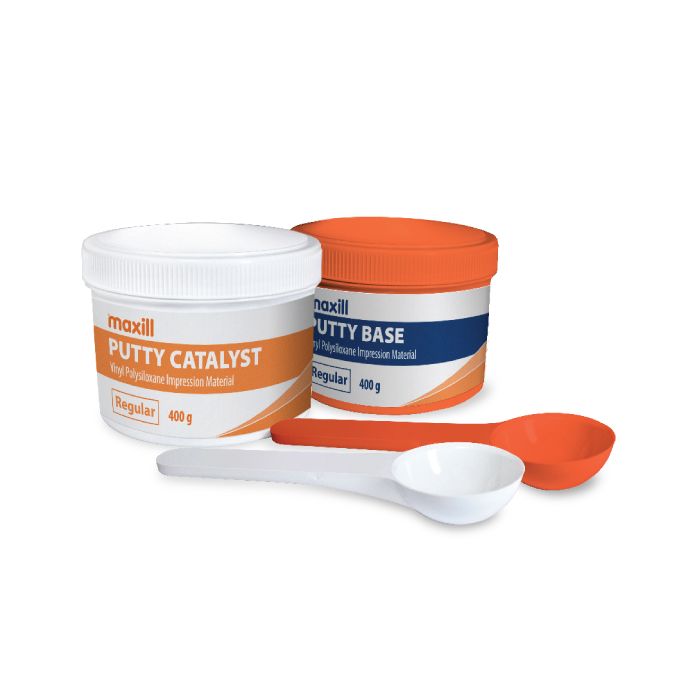 maxill Putty VPS Impression Material, Fast Setting (3:00 Minutes) / 2 x 400 g Jar / 2 x Measuring Scoop