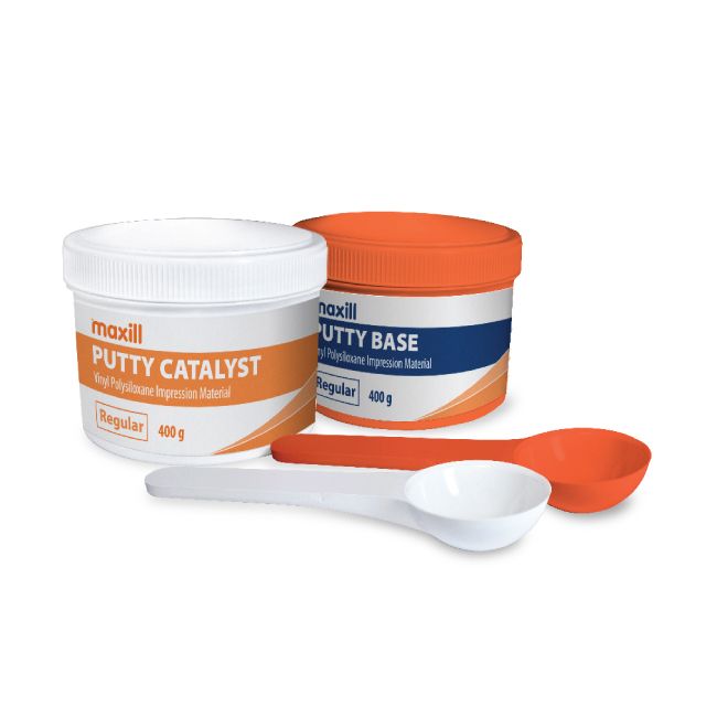 maxill Putty VPS Impression Material, Regular Setting (4:30 Minutes) / 2 x 400 g Jar / 2 x Measuring Scoop