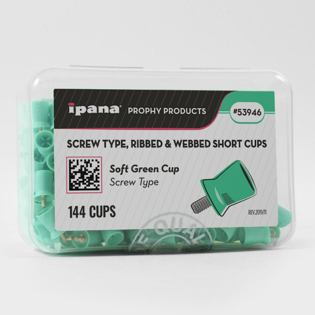 ipana Screw Type Short Cup prophy cups, Soft Green, box of 144