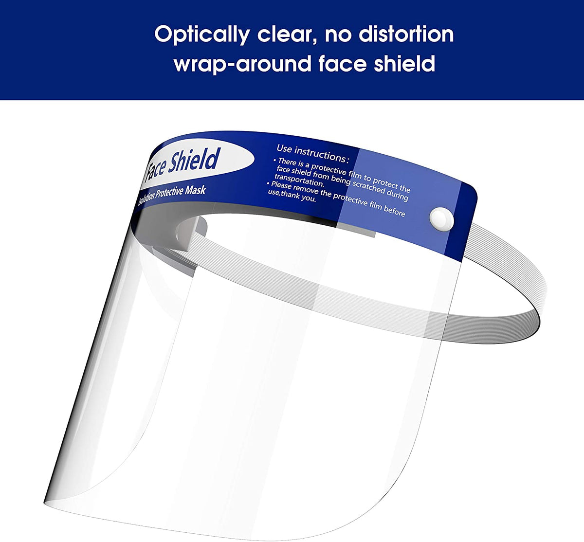 Clear wrap-around full face shield with elastic headband