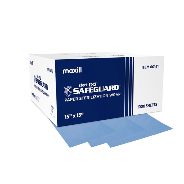 maxill steri-sox Safeguard Sterilization Wrap, Crepe Paper / 15 in x 15 in / 1000 per box