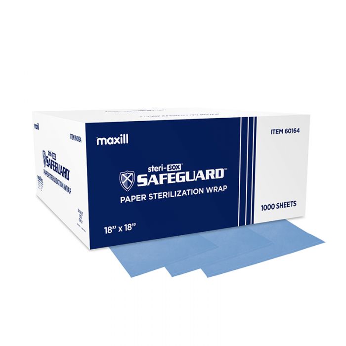maxill steri-sox Safeguard Sterilization Wrap, Crepe Paper / 18 in x 18 in / 1000 per box