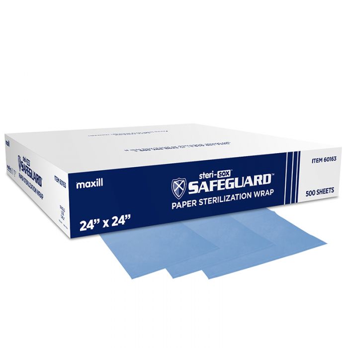 maxill steri-sox Safeguard Sterilization Wrap, Crepe Paper / 24 in x 24 in / 500 per box