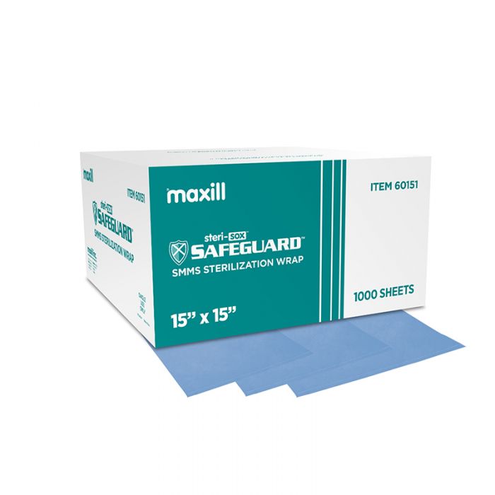 maxill steri-sox Safeguard Sterilization Wrap, SMMS / 15 in x 15 in / 1000 per box