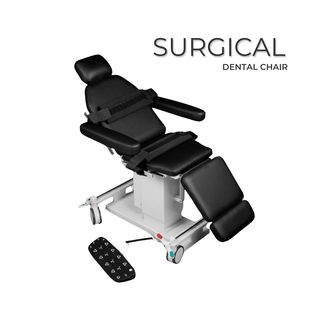 Hatch surgical dental chair, three quarter view with foot control