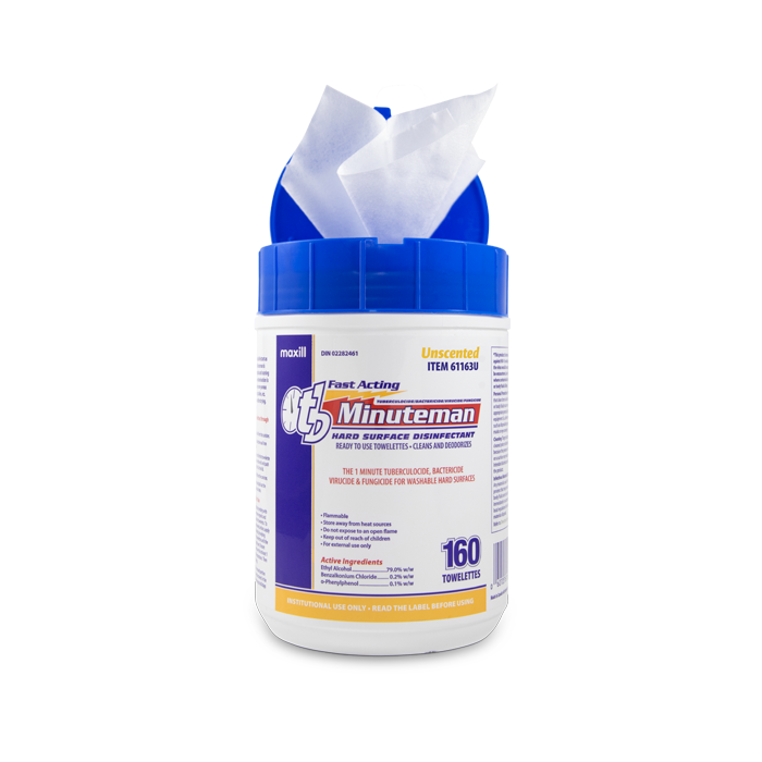 tb Minuteman Hard Surface Disinfectant, 160 wipes per tub (unscented)