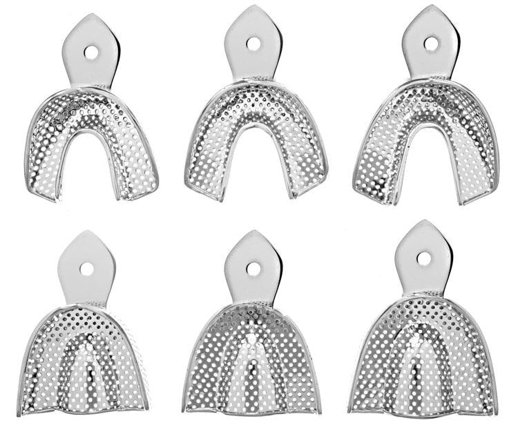Set of 6 perforated metal impression trays